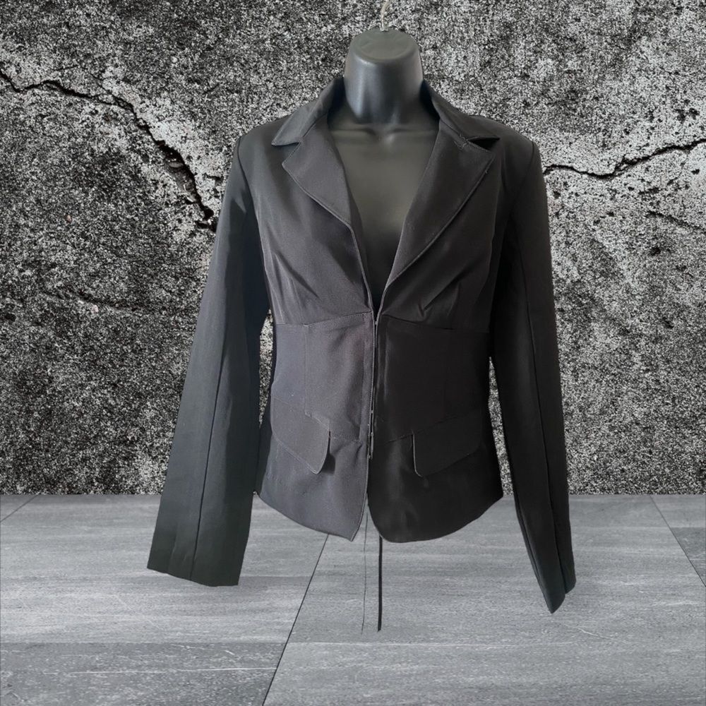 Black Corset style blazer NWOT by AZIZ lace up back sophisticated style size M. - Picture 3 of 8